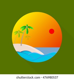 Sunset over the ocean with tropical palm trees as scenery logo design