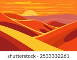 Sunset Over Rolling Desert Sand Dunes