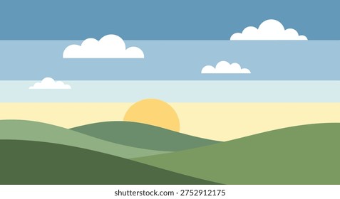 Sunset over rolling hills, minimalist landscape, serene scene, natural beauty