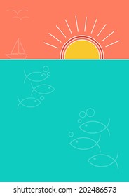 Sunset over the sea background, flat design