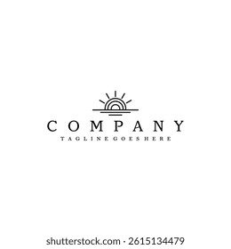 Sunset over the sea logo design in vector