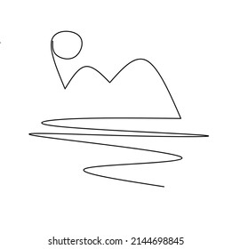 Sunset over the sea. Single continuous line drawing. Vector illustration. Isolated on white background