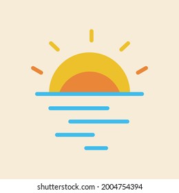 Sunset over sea. vector logo design
