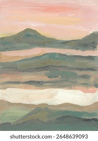 Pôr do sol sobre serenas montanhas um pastel aquarela Pintura