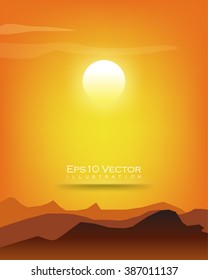 sunset over series of mountains scenery background