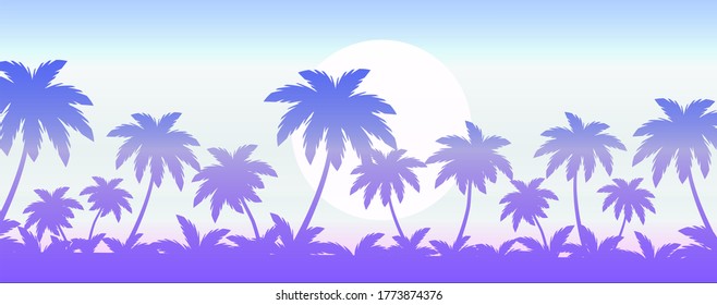 fondo de playa de palmeras puestas de sol, bandera de verano tropical