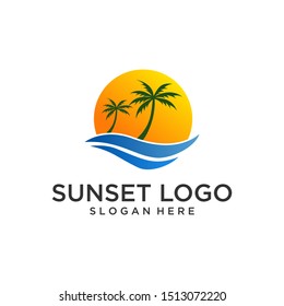 sunset and palm beach logo design