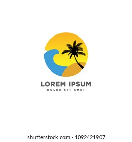 sunset palm beach logo template vector download
