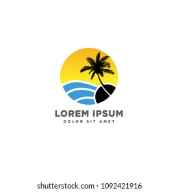 sunset palm beach logo template vector download