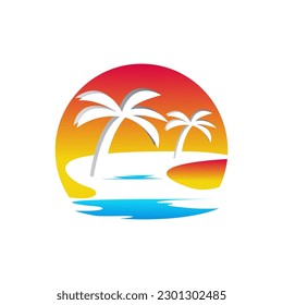 Logo de la playa de la palma del sol, vacaciones en el paraíso tropical
