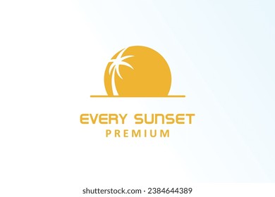 árbol de coco de palma de puesta de sol minimalista elegante moderno vector de logotipo para empresa