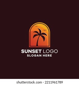 Sunset Palm Gradient Logo Icon Template
