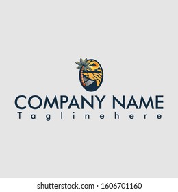 sunset and palm logo template design is simple and elegant
