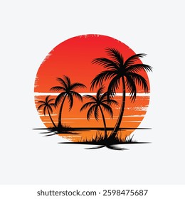 Sunset Palm Paradise, Beach Sunset Logo
