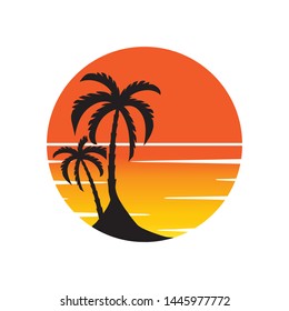 sunset with palm tree design vector illustration