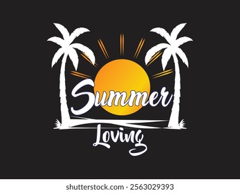 Sunset and palm tree graphic art illustration perfect for summer lover
