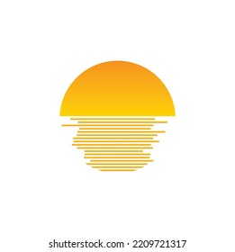 puesta de sol con ilustración de palmera diseño de logotipo mínimo 