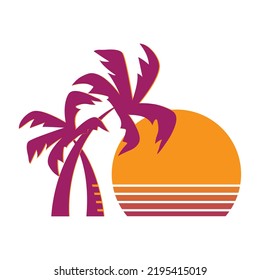 Sunset with palm tree. Palm tree silhouette.