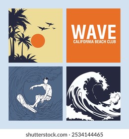 Sonnenuntergang Palm Tree Wave Surfen