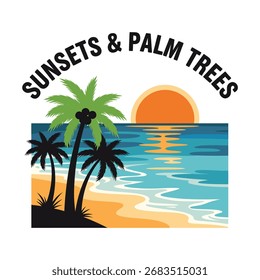 Sunset palm trees beach scene ocean tropical