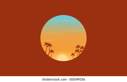 At sunset palm trees silhouettes scenery vector flat