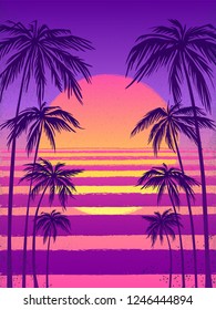 Sunset Palm Trees Trendy Purple Background Stock Vector (Royalty Free ...