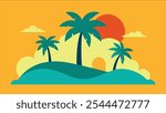 Sunset Palm Trees Tropical Island Landscape Illustration