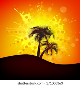 Sunset with palm trees. Vector