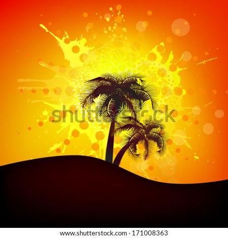 Sunset with palm trees. Vector