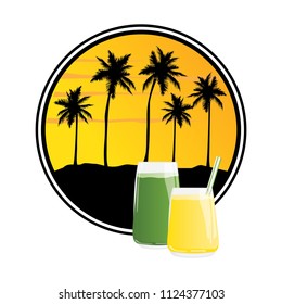 sunset, palms trees and drinks