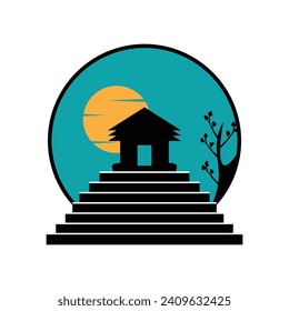 Sunset Panorama Vector Illustration, autumn, sunset. white background