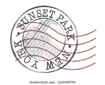 Sunset Park, Brooklyn, NY, USA Stamp Map Postal. Silhouette Seal Roads and Streets. Passport Round Design. Vector Icon. Design Retro Travel National Symbol.