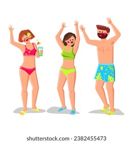 sunset party beach vector. sea friends, travel silhouette, festival youth sunset party beach character. people flat cartoon illustration