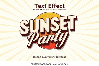 Efecto de texto de fiesta al atardecer, efecto de texto editable retro vintage