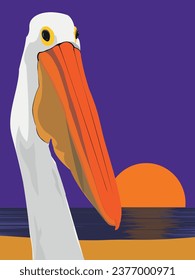 Sunset Pelican Bird Head Portrait Animal Vector Illustration Image