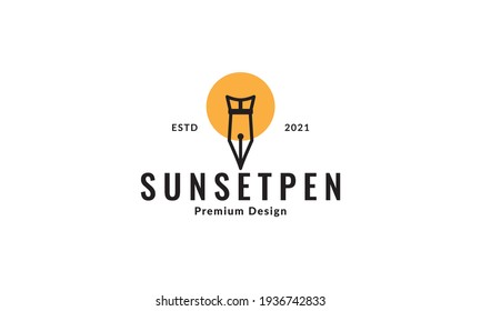 sunset with pencil old lines logo vector symbol icon illustration design