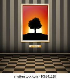 Sunset picture on Striped wall