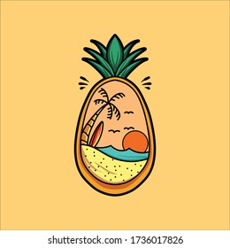 sunset pineapple cartoon vector design