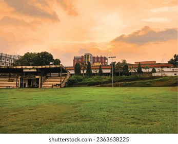 Sunset at the playground in the evening nature background 