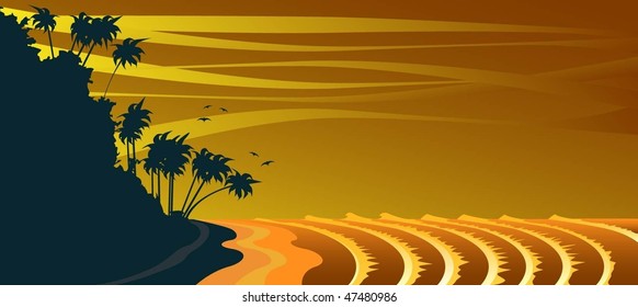 sunset point break surf vector illustration