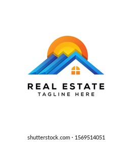 sunset real estate logo concept premium vector for your company