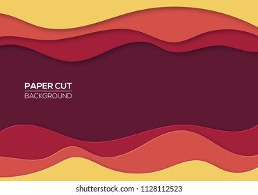 Sunset red bright wave paper cut background template. Flyer, cover, banner design. Trendy vector abstract shapes for presentations and posters.
