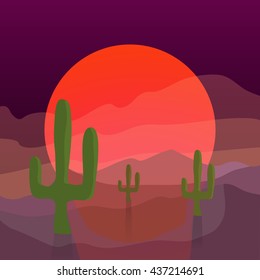 Sunset red desert landscape