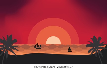 Sunset with a red sky illustration design