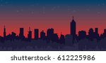 Sunset , red sky over cityscape silhouette
vector illustration of city