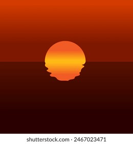 sunset reflect on water surface no people. landscape view. The orange sun was setting and reflecting on the water. vector illustration eps10