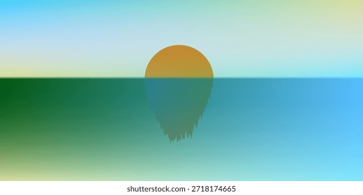 sunset reflect on water surface no people. landscape view. The orange sun was setting and reflecting on the water. vector illustration eps10
