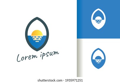 Sunset with reflection over the sea logo company, logo vector template design. Ready to use, easy for edit.