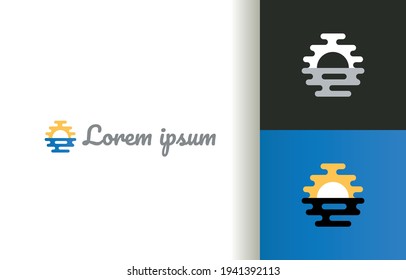 Sunset with reflection over the sea logo company, logo vector template design. Ready to use, easy for edit.