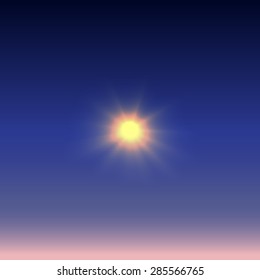 The sunset represented against the dark sky passing into a pink azure.